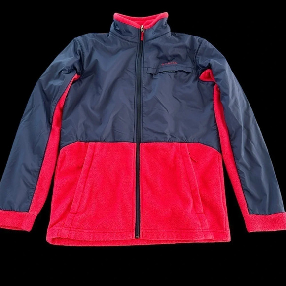 Columbia Boys XL 18/20 Steens Mtn Overlay Fleece Zip Up Jacket Red Blue Camping